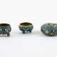 SMALL ROUND SILVER BOX AND TWO SMALL SALT CONTAINERS WITH COLOURFUL ENAMEL DECOR - photo 1