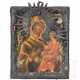 Kleine Ikone mit der Gottesmutter von Tichwin mit Silberbasma, Russland, 19. Jhdt. (Ikone), Odessa, 1857 (Basma) - фото 1
