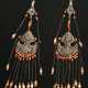Pair of Uzbek temple pendants with turquoise and r… - photo 1 Pair of Uzbek temple pendants with turquoise and r… - photo 1