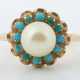 Ring mit Perle 20. Jhr., Gelbgold 585, bes. mit Zuchtperle und Türkise… - photo 1