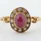 Ring mit Steinen 20 Jhr., Gelbgold 585, ca. 2 g, bes. mit Rubincabocho… - photo 1