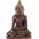 Buddha Burma, 2. Drittel 20. Jh., Holz, rostrot farbig gefasst, partie… - photo 1