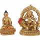 2 Miniaturen Nepal, Mitte 20. Jh., Bronze, feuervergoldet, bestehend a… - photo 1
