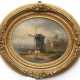 Brügner, Cölestin (Carl Heinrich C.) (1824-1887 Berlin) "Uferlandschaft mit Windmühle und Fischerboot", Öl/ Mp., sign. u.r., 18x21,5 cm, im Rahmen mit ovalem Ausschnitt - photo 1