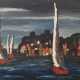 "Segelschiffe vor Küste im Abendlicht", Öl/ Lw., unsign., 40x80 cm, ungerahmt - photo 1