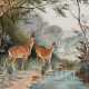 "Rehe am Bach", Gouache, unsign., 23x29 cm, im Passepartout (besch.) - фото 1