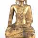 Buddha, 19. Jh. Holz, vollplastisch geschnitzt, goldfarben gefaßt, Schwundrisse, Gebrauchspuren, inaktiver Anobienbefall, H. 61 cm - photo 1