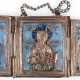 Reise-Ikone, Rußland, 3-flügelig, silberfarbenes Metall, z.T. emailliert, 7x6,5 cm bzw. 7,5x19 cm - photo 1