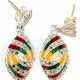Ohrstecker im Art-Deco Stil, 925er Silber, rot, grün, gelb emailliert und weiße Zirkonia - фото 1
