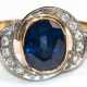 Ring, 750er GG, ca. 4,3 g, 1 Saphir von ca. 2,6 ct., Brillanten ca. 0,15 ct. in 925er Silberfassung, RG 58, Innendurchmesser 18,4 mm - фото 1 Ring, 750er GG, ca. 4,3 g, 1 Saphir von ca. 2,6 ct., Brillanten ca. 0,15 ct. in 925er Silberfassung, RG 58, Innendurchmesser 18,4 mm - фото 1
