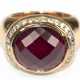 Rubin-Brillant-Ring, 750er GG, massiv, ausgefasst mit 1 großen, ovalen Rubin im Facettenschliff, geprüft, ca. 14x12 mm, und 28 Brillanten von zus. ca. 0,32 ct., Ges.-Gew. 36,83 g, RG 56 - фото 1 Rubin-Brillant-Ring, 750er GG, massiv, ausgefasst mit 1 großen, ovalen Rubin im Facettenschliff, geprüft, ca. 14x12 mm, und 28 Brillanten von zus. ca. 0,32 ct., Ges.-Gew. 36,83 g, RG 56 - фото 1
