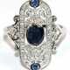 Ring im Art-Deco-Stil, 925er Silber, rhodiniert, Saphire ca. 1,0 ct., und Brillanten ca. 0,20 ct., Millegriffes-Fassung, RG 57, Innendurchmesser 18,1 mm - фото 1