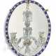 AN IRISH REGENCY STYLE COBALT-BLUE AND CLEAR GLASS OVAL MIRROR WITH A CUT-GLASS TWO-LIGHT CHANDELIER - Foto 1 AN IRISH REGENCY STYLE COBALT-BLUE AND CLEAR GLASS OVAL MIRROR WITH A CUT-GLASS TWO-LIGHT CHANDELIER - Foto 1