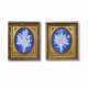 TWO FRENCH (HARD-PASTE) BISCUIT PORCELAIN BLUE-GROUND FLOWER-ENCRUSTED PLAQUES - photo 1