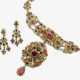A necklace and a pair of drop earrings with pearls, sapphires, peridots, pink sapphires, and garnets - фото 1