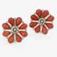 Floral Vintage stud earrings set with a fine Sardinian coral and diamonds - фото 1