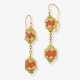 A pair of historical drop earrings set with Midway coral beads - photo 1