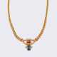 Goldcollier mit Saphir-Cabochon, Rubinen und Brillanten. - photo 1 Goldcollier mit Saphir-Cabochon, Rubinen und Brillanten. - photo 1