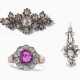 Lot: Diamant-Ring, Diamantbrosche und ein Ohrhänger - Foto 1