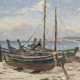 "Boote am Strand", Öl/ Karton, undeutl. sign. und dat. u.l., 35x45 cm, Rahmen - photo 1