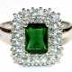Ring, 925er Silber, rhodiniert, smaragdfarbener Zirkonia ca. 8 x 6 mm, 2- reihige Entourage aus brillant funkelnden, weißen Zirkonia, Ringkopf ca. 15 x 14 mm, RG 57, Innendurchmesser 18,1 mm - фото 1