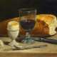Stillleben mit Brot, Wein und einem aufgeschlagenen Frühstücksei - photo 1
