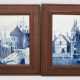 VILLEROY&BOCH METTLACH, Zwei Bildplatten "Hafenstädte", kobaltblau bemalt, gerahmt, um 1900 - Foto 1