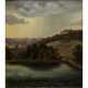 MALER 19. Jahrhundert, "Gewitterstimmung über einer Flusslandschaft mit Burgen auf der Anhöhe und im Tal", - фото 1