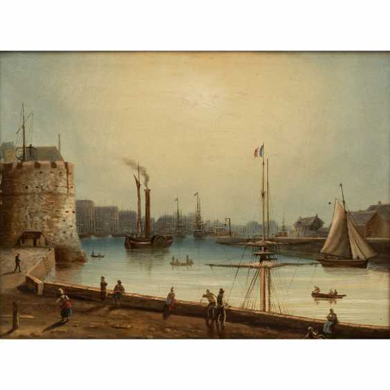Maler 19 Jahrhundert Franzosische Hafenstadt Mit Wehrburg Le