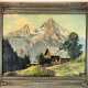R. Queißer: Bauernhaus vor Alpen Panorama. Öl auf Leinwand. Frühes 20. Jahrhundert - photo 1