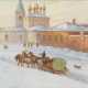 RUSSISCHE SCHULE Maler des 20. Jahrhundert Troika im Winter vor einer Kirche - Foto 1