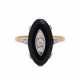 Ring mit 1 oval fac. Onyx, bes. mit 3 Altschliffdiamanten, zusammen ca. 0,2 ct, - Foto 1