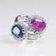 Außergewöhnlicher Ring mit natürlichen Burma-Saphiren in Pink und Blau und Diamant-Besatz - Foto 1