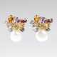 Paar Ohrringe mit reichem Farbstein-Besatz und Perlen - Foto 1