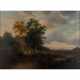 DELATRE / DULATRE ? (undeutlich signiert, Maler 19. Jahrhundert), "Landschaft mit Hütte am Waldesrand", - Foto 1