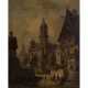 MALER/IN 19. Jahrhundert, "Stadtvedute mit Kirche und Fachwerkhaus", wohl Alt Heilbronn, die Kilianskirche, - Foto 1