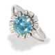 Ring: sehr schöner vintage Blütenring mit lupenreinen Diamanten und blauem Edelzirkon, Handarbeit aus 18K Weißgold, Diamantgewicht 0,49ct - Foto 1