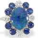 Ring: äußerst attraktiver und außergewöhnlicher vintage Blütenring mit Opal-, Saphir- sowie Brillantbesatz - Foto 1