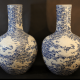 A pair of large Chinese hall vases in bowl shape with long small necks - Foto 1