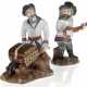 Two Porcelain Figurines of a Peasant Balalaika Player and a Peasant with a Wood Cart - photo 1