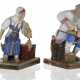 Two Porcelain Figurines of a Peasant Woman Spinning and an Old Man Making a Bast Shoe - photo 1