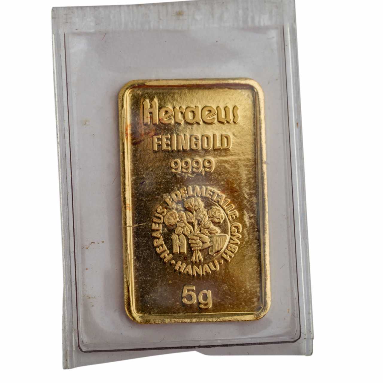 Gold ingot shaped ingot - 5g GOLD fine, gold, Heraeus, for sale — buy ...