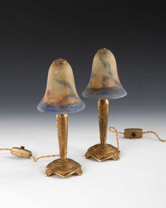 Pair of bedside table lamps, MULLER Auction: Slim table lamp MULLER FRÈRES