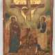 GRIECHISCHE IKONE,"Christus am Kreuz", Eitempera auf Holz, vergoldet - photo 1