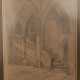 UNBEKANNTER KÜNSTLER, "Kirchen-Interieur", Zeichnung auf Papier, hinter Glas gerahmt und signiert, 20. Jahrhundert - Foto 1