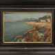 UNBEKANNTER MALER:" Meeresstrand von Cannes (Riviera)", Öl auf Holzplatte, gerahmt, signiert und datiert - Foto 1