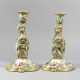 Two Porcelain candlesticks, curved shape, painted, 19. century - photo 1