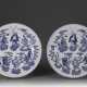 A pair of Qing Dynasty blue and white porcelain Eight Immortals plate - фото 1