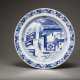 Blue and white porcelain Character story plate - photo 1