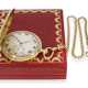 Taschenuhr: extrem rare Cartier Goldsavonnette mit Minutenrepetition, hochwertiger goldener Uhrenkette und Cartier Originalbox, ca.1915 - photo 1